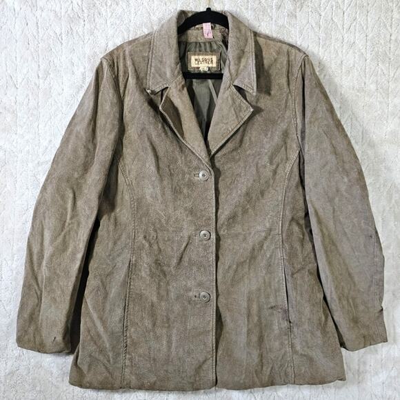 VTG Wilsons Leather Suede Jacket Blazer Womens XL Tan Western Minimal Maxima - Picture 1 of 7